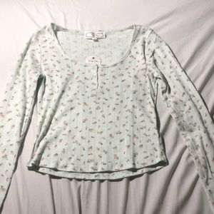Green long sleeve shirt with tiny pink flowers size small